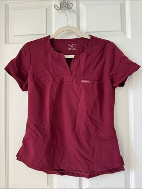 Jaanuu Women's Split-Neck Scrub Top in Burgundy